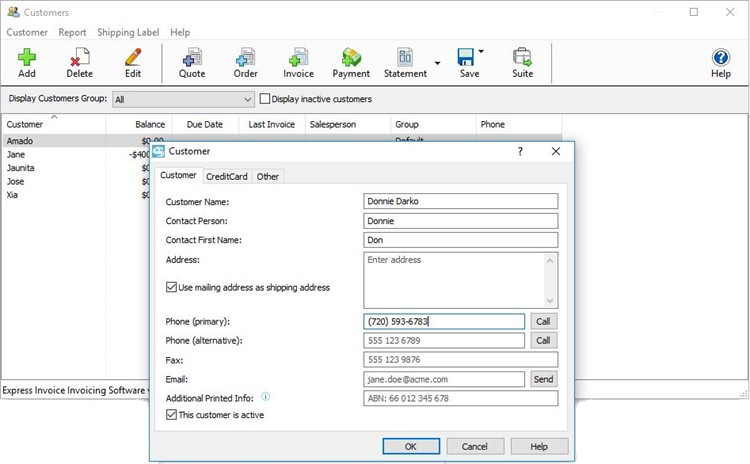 screenshot of Express Invoicing